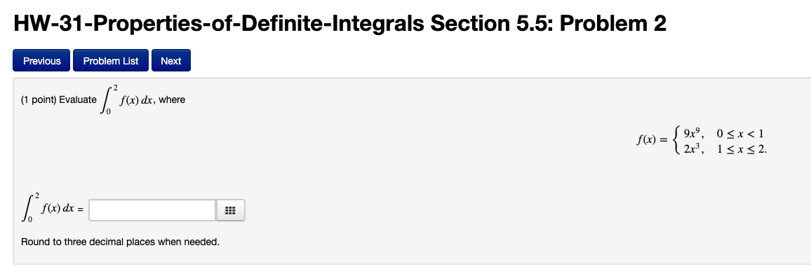 Evaluate f(x) dx, where 9X9 , f(x) = 2_x3 f(x) dx =