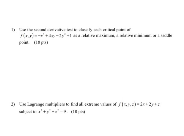critical point of f(x, y) = -x' +4xy-2y' +1 as a relative