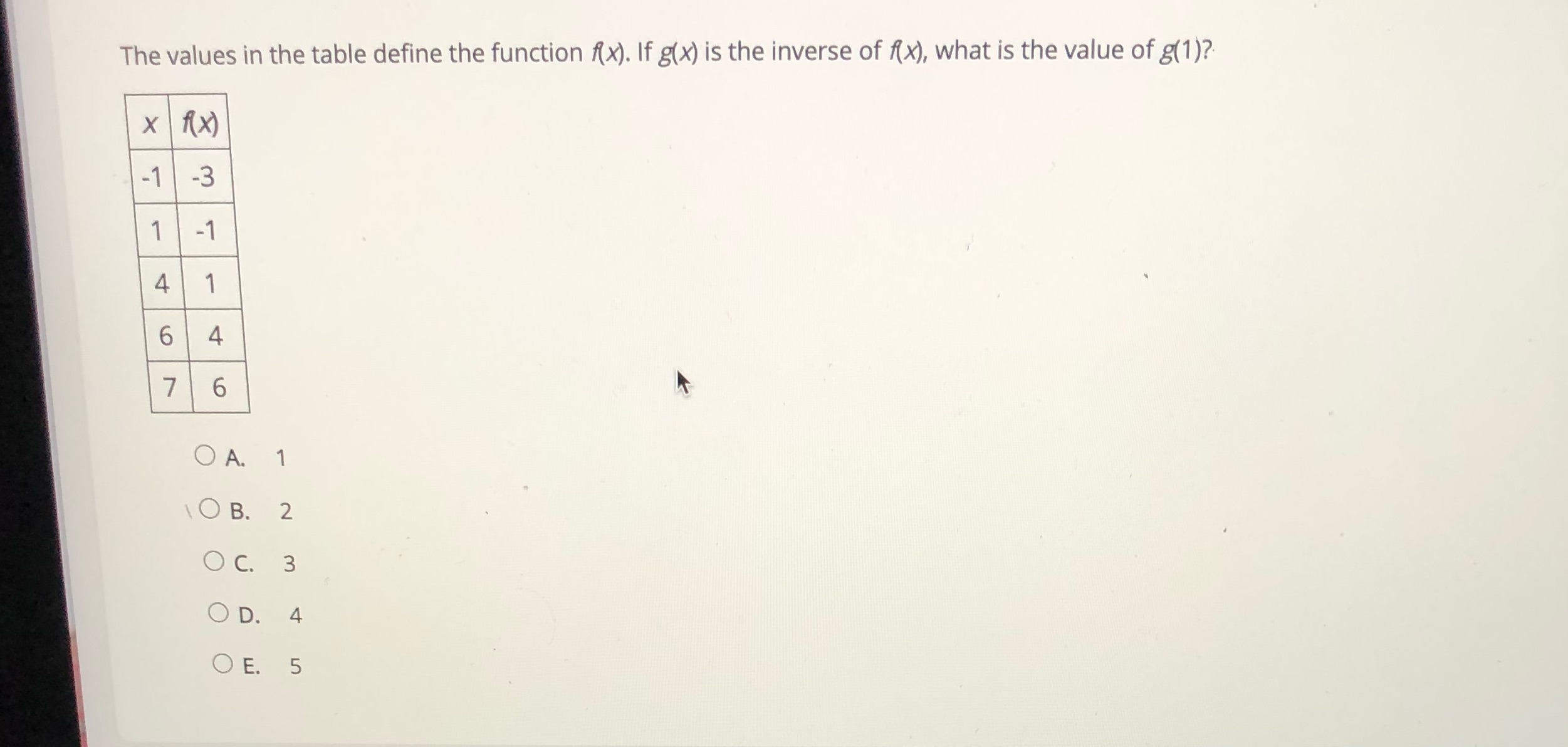  The values in the table define the function f(x). If g(x)