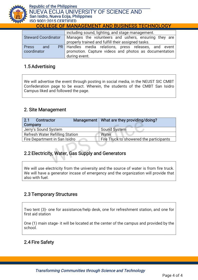 and after event evaluation/survey questions. Republic of the Philippines NUEVA ECIJA UNIVERSITY