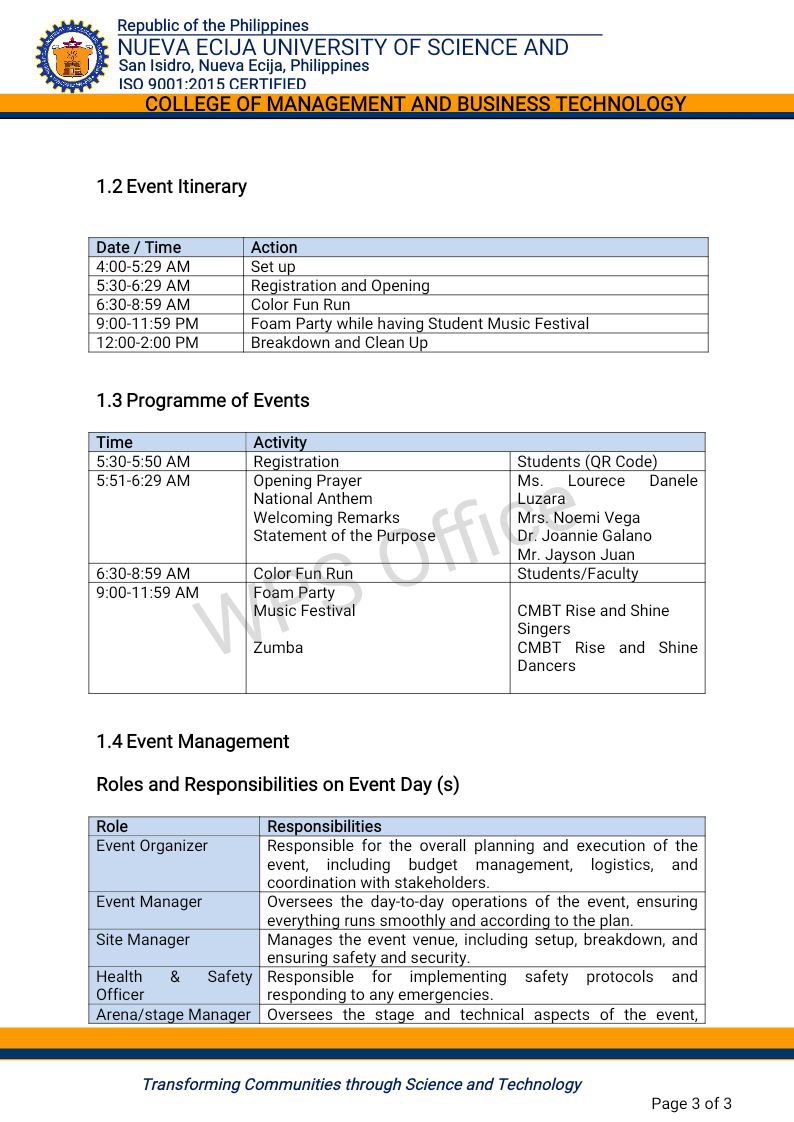 the event (if different to above) PS Office 1. Event Overview 1.1