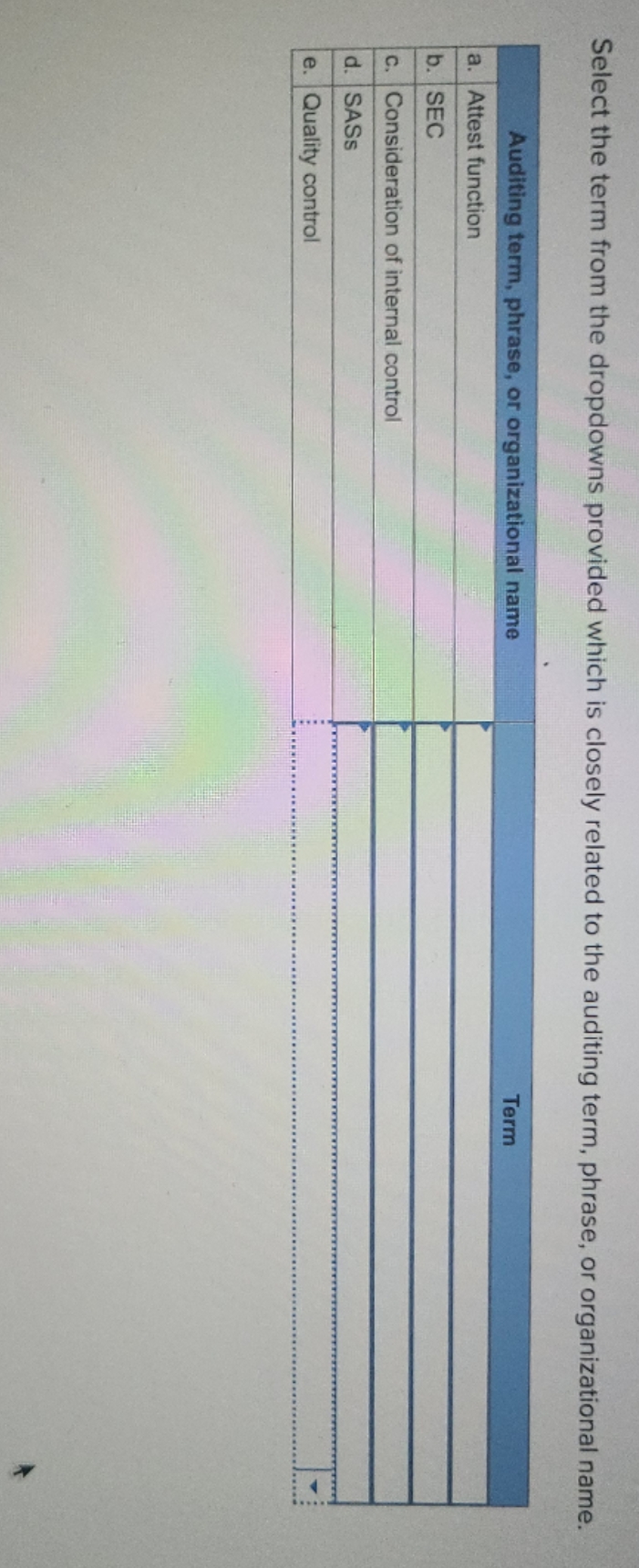 related to the auditing term, phrase, or organizational name. Auditing term, phrase,