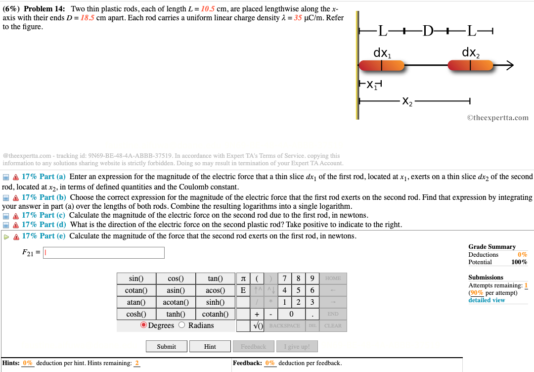 at x1, exerts on a thin slice dx2 of the second rod,