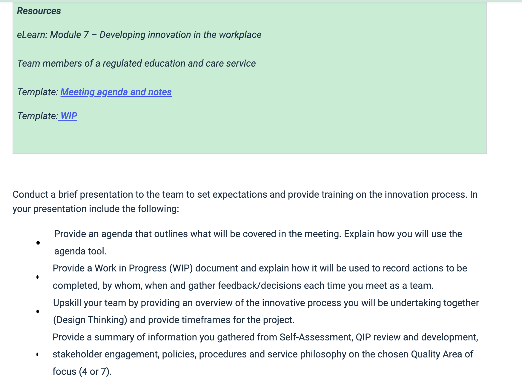 solutions Template: WIPFacilitate an initial meeting with a team for innovation Facilitate