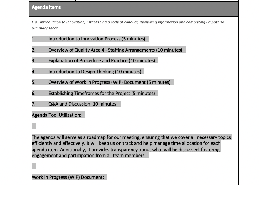 a meeting with a team to establish an innovative project, which focuses