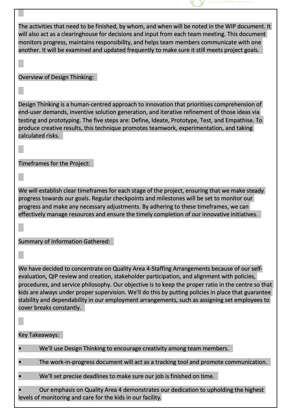 on one (1) procedure and one (1) practice relating to either Quality