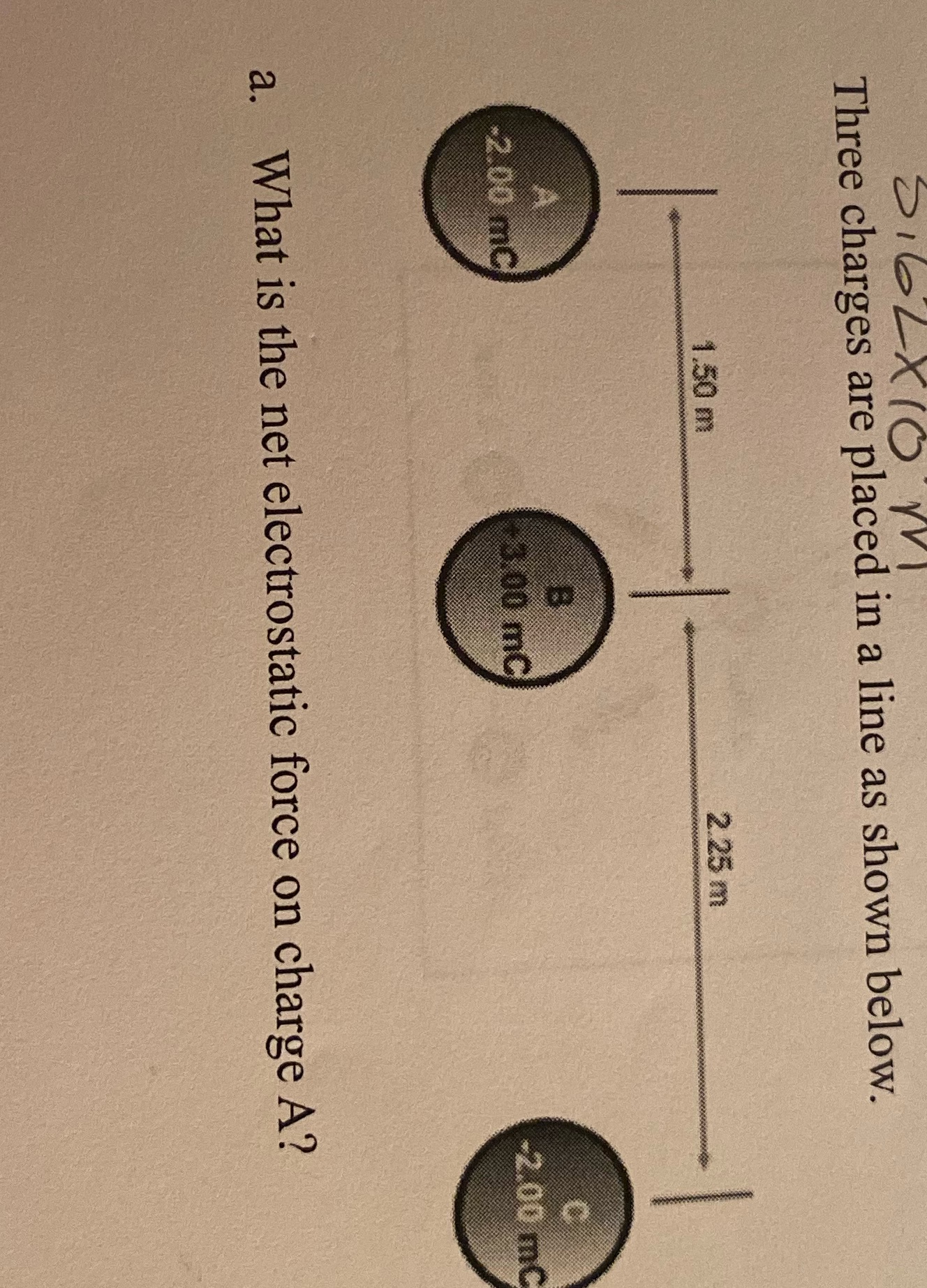 MVI Three charges are placed in a line as shown below. 1.50