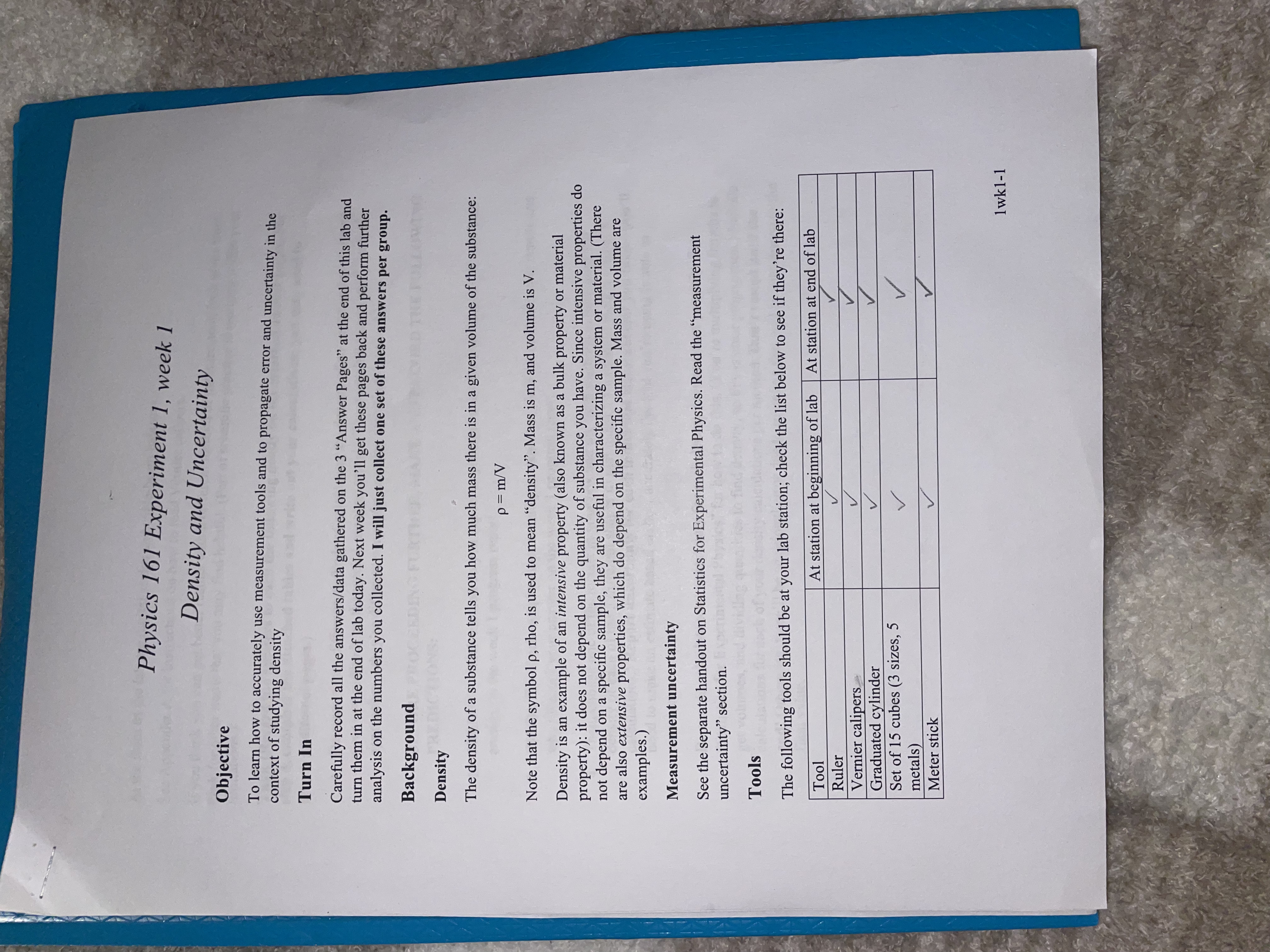 volume of the substance: p = m/V Note that the symbol p,