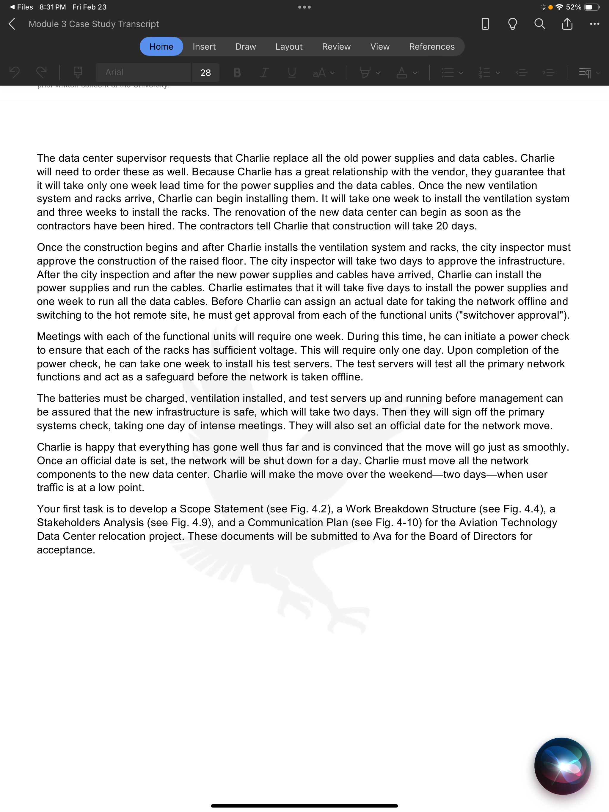 Home Arial 520/0 0 Insert 28 Draw Layout Review View References Module