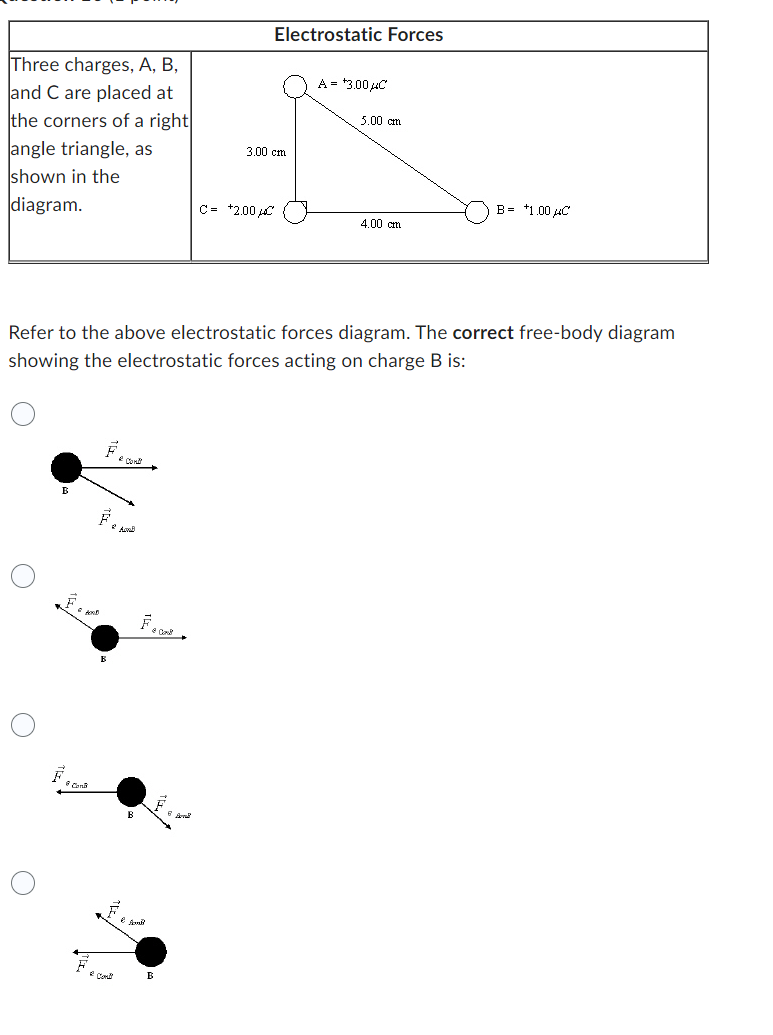 of a right angle triangle. as Refer to the above electrostatic forces