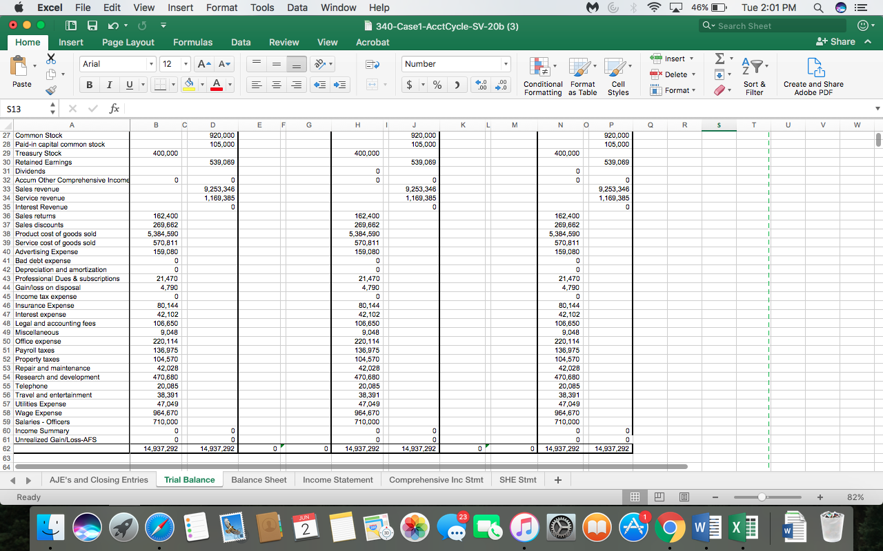information given.Record all AJE's on the Excel spreadsheet using the tab at