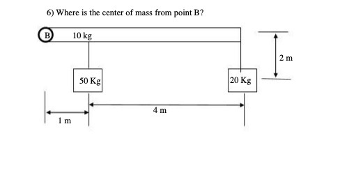 6) Where is the center of mass from point B ? 10