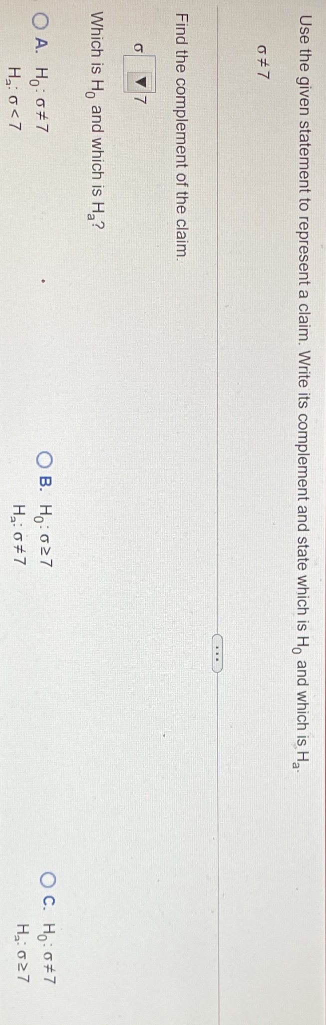 and state which is Ho and which is Ha Find the complement