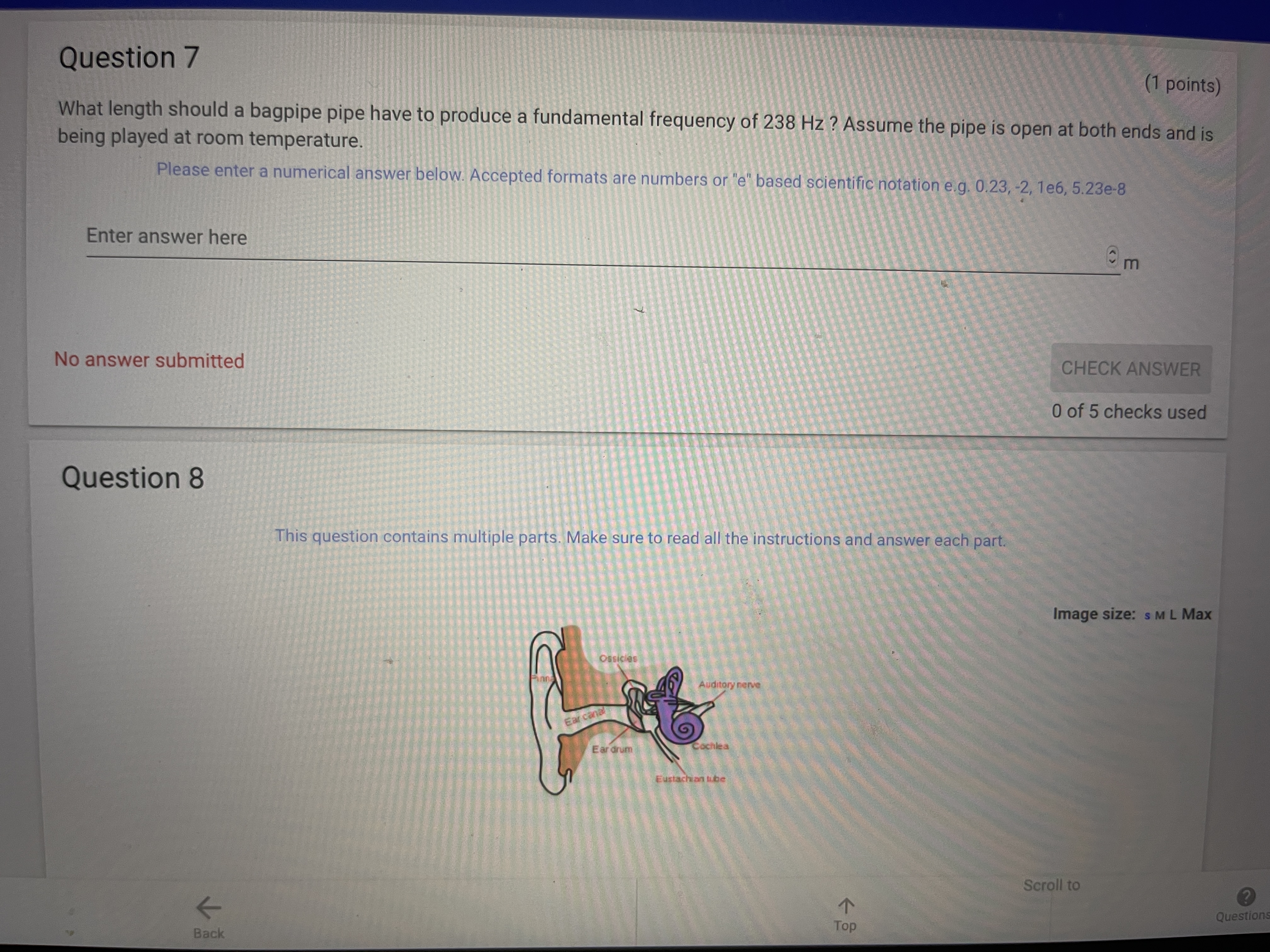  Question 7 (1 points) What length should a bagpipe pipe have