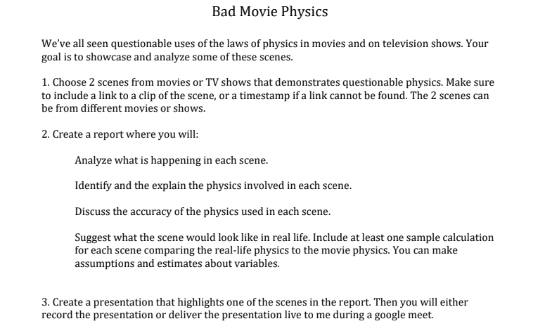 physics in movies and on television shows. Your goal is to showcase
