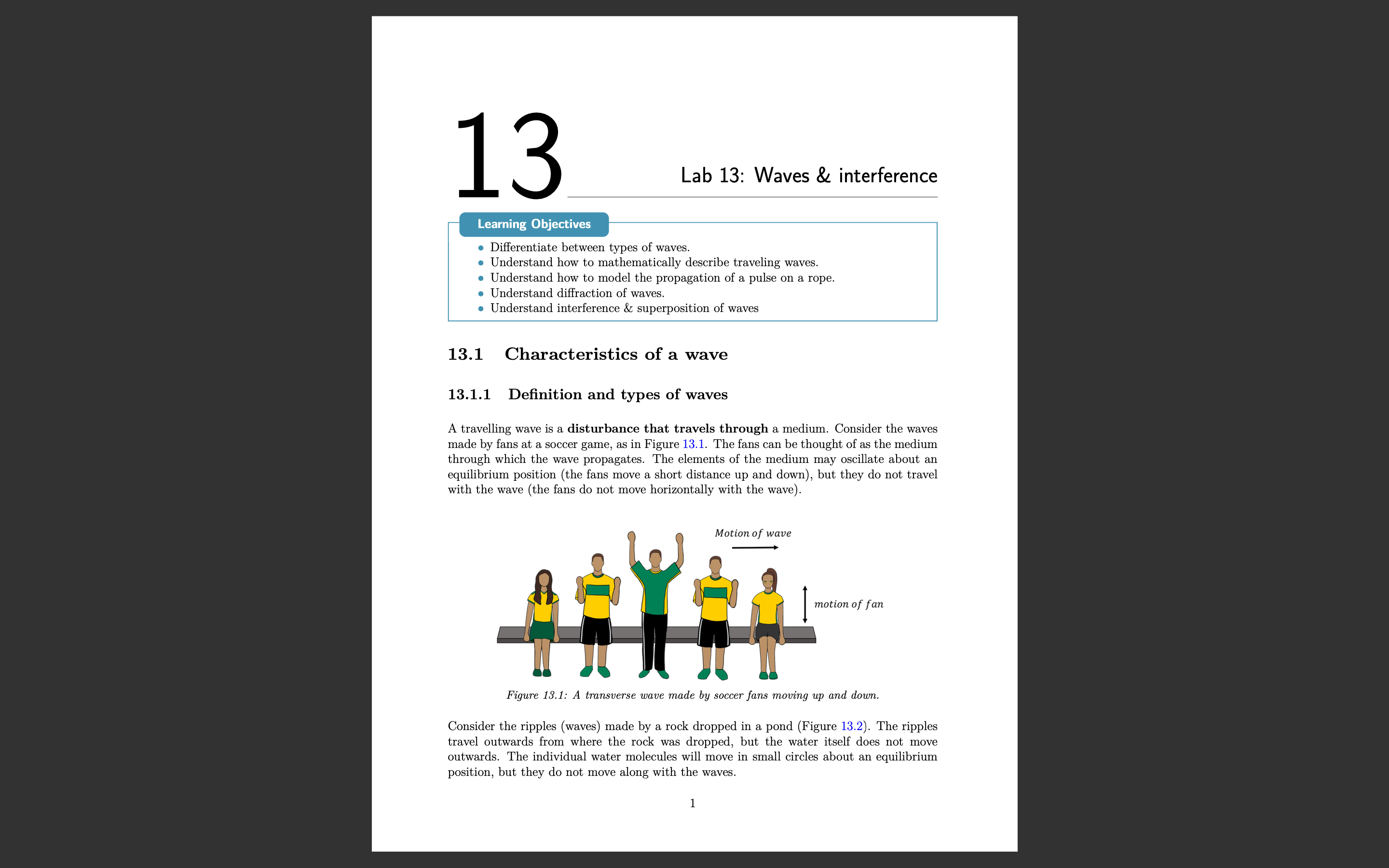  Lab 13: Waves & interference Learning Objectives Differentiate between types of