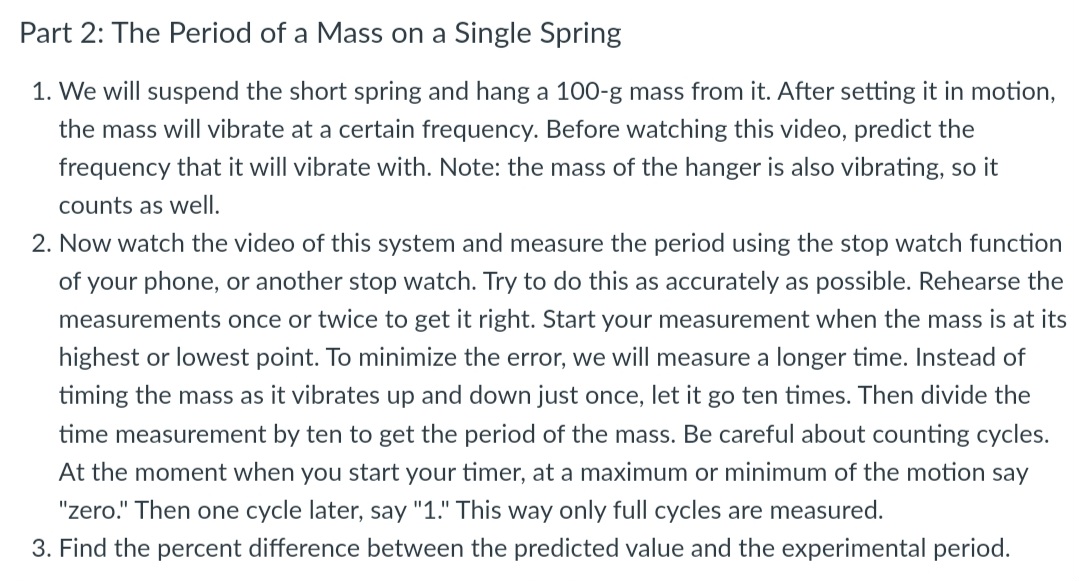 Part 1: Spring Constants: A/CPJPI") Physics Laboratory Period of a Mass 011