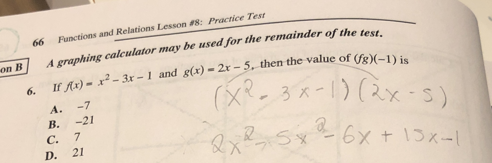  66 Functions and Relations Lesson #8: Practice Test on B A