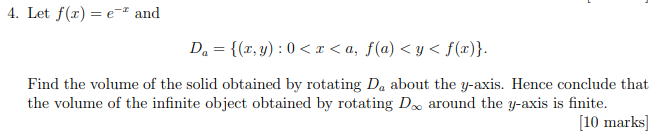 obtained by rotating Da about the y-axis. Hence conclude that the volume