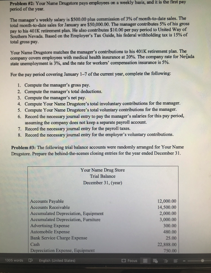 Your Name Drug Store purchased medical supplies intended for sale for $1,000.00