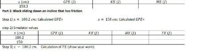 indine that has friction Step 1) x = 100.2 cm: Calculated GPC=