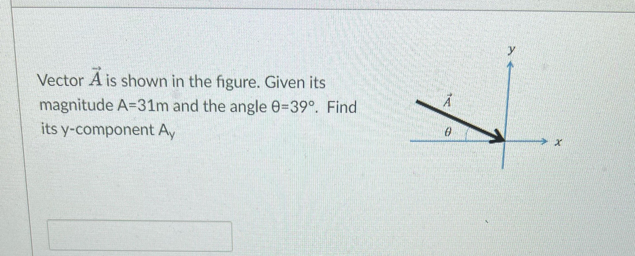 the angle 6=390, Find its y-component Ay