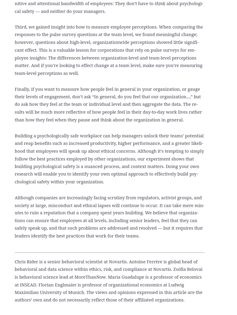 style? Question2 Proven Tactics for Improving Teams' Psychological Safety An experiment reveals