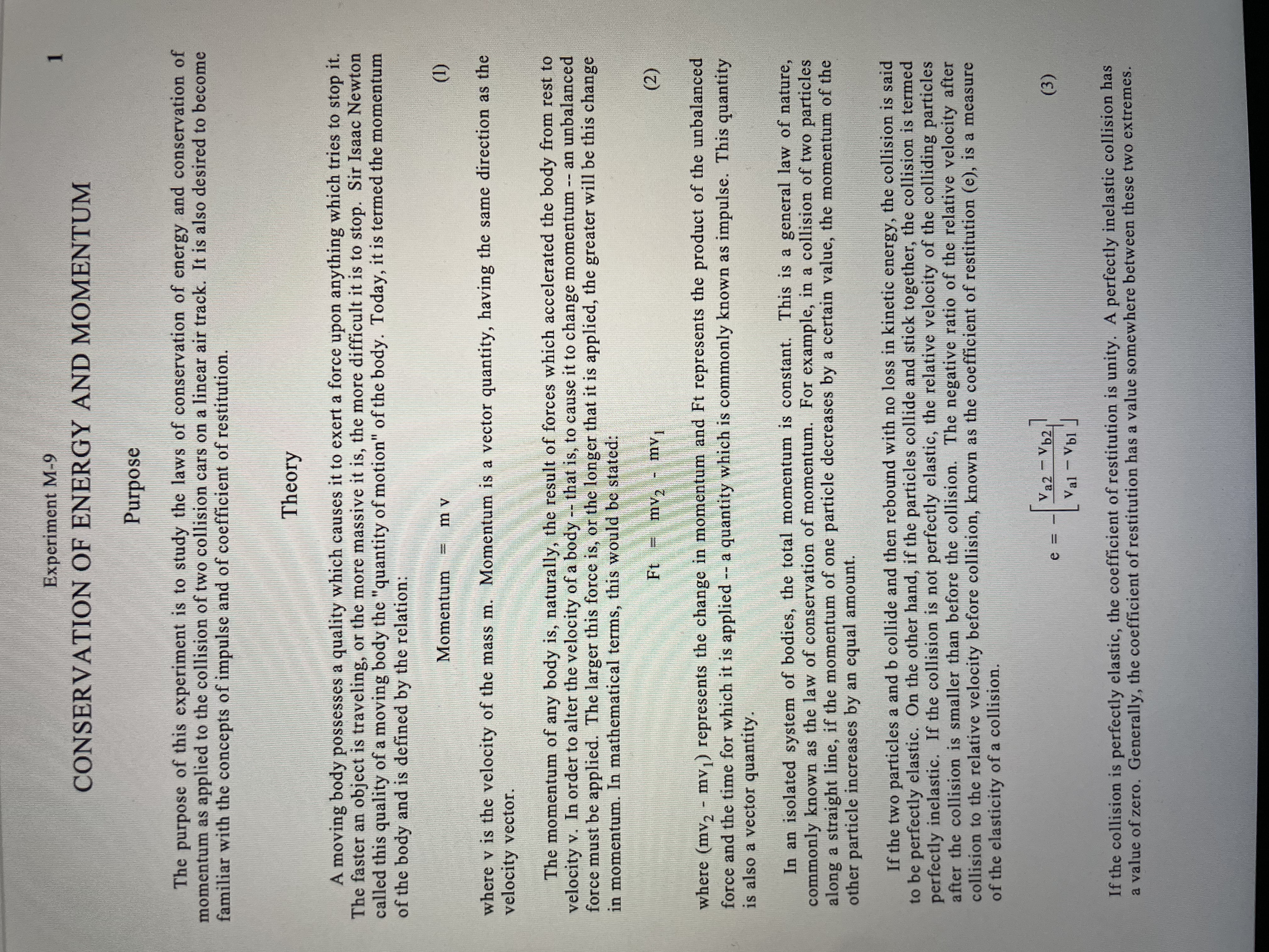 appreciated Data Sheet for Experiment M-9 4. Plug the small plug from