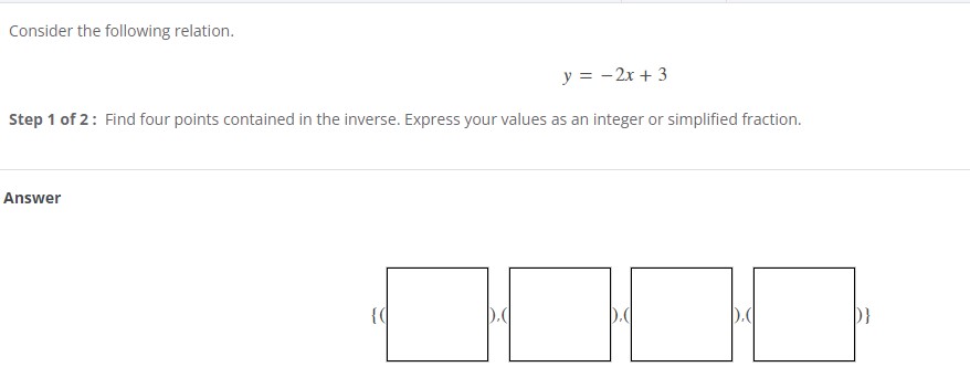 of2: Find four points contained in the inverse. Express your values as