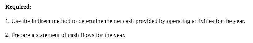  Required: 1. Use the indirect method to determine the net cash