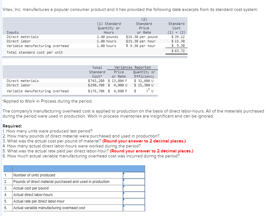 following deto excerpts from its standard cost system: S 13,804 F I
