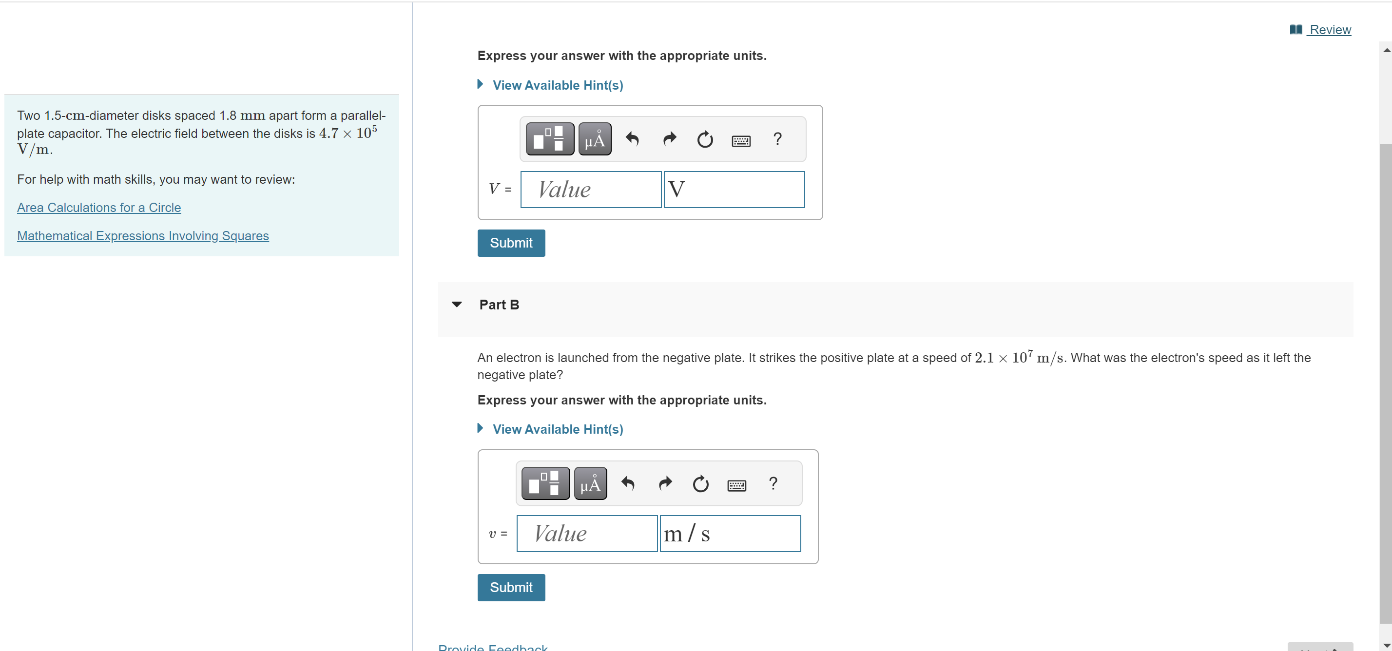 answer with the appropriate units. ? E = Value V / m