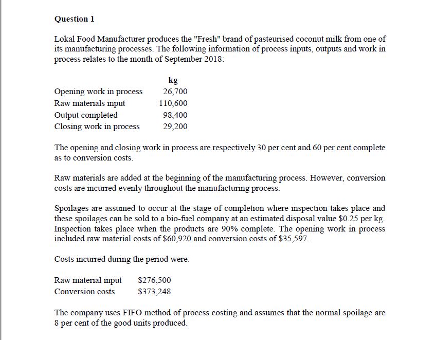 outputs and work in process relates to the month of September 2018