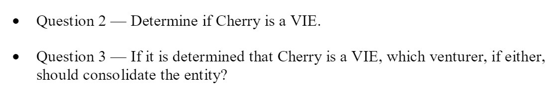  0 Question 2 Determine if Cherry is a VIE. 0 Question