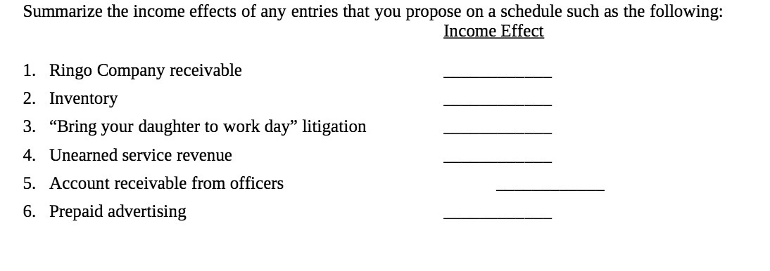 Summarize the income effects of any entries that you propose on a