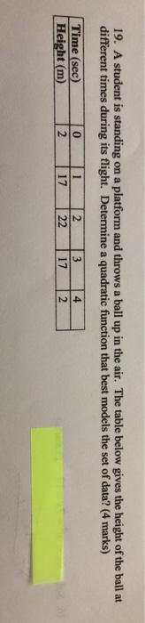  19. A student is standing on a platform and throws a