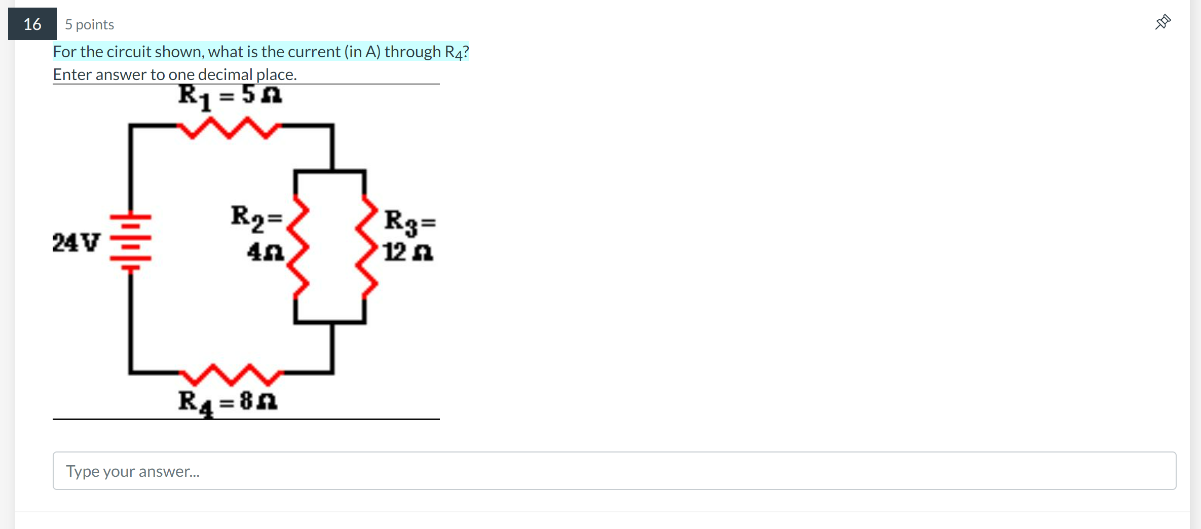 shown, what is the total current (in A) of the circuit? Enter