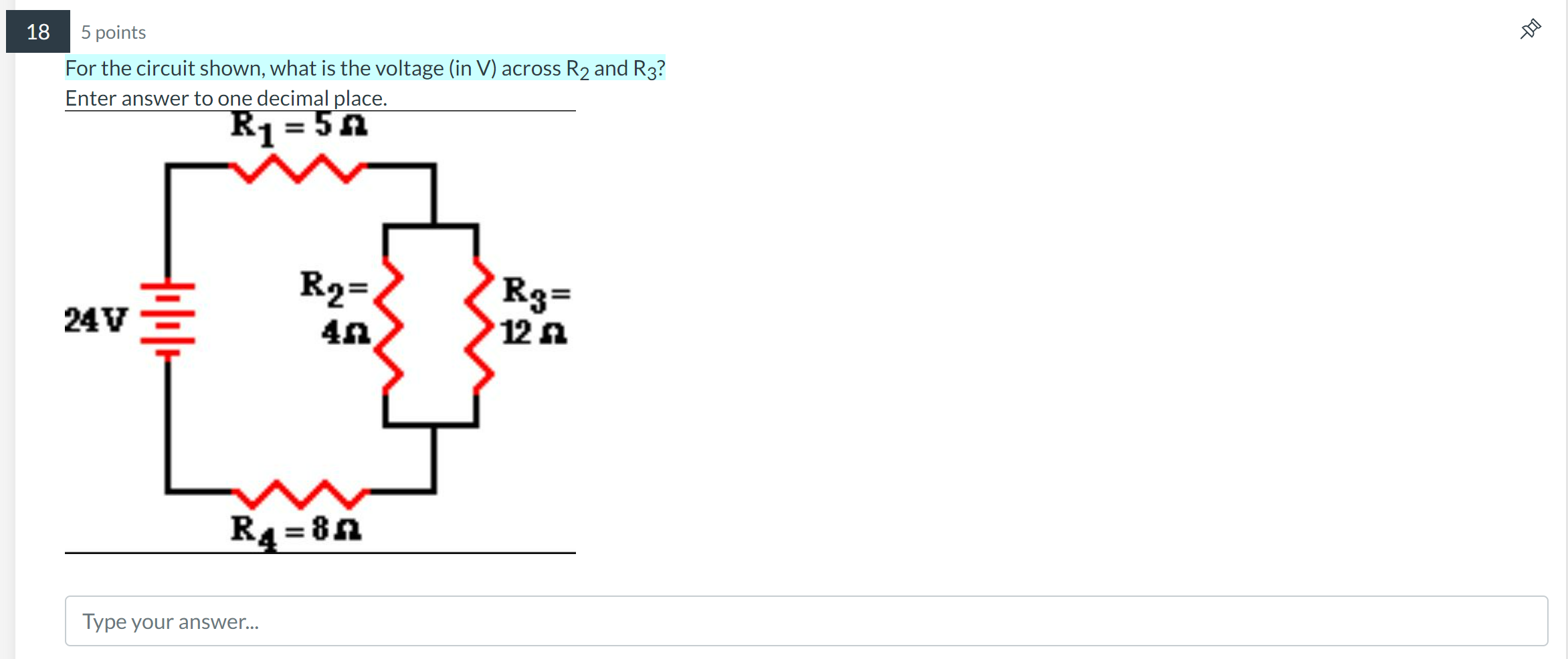 the circuit shown, what is the current (in A) through R1? Enter