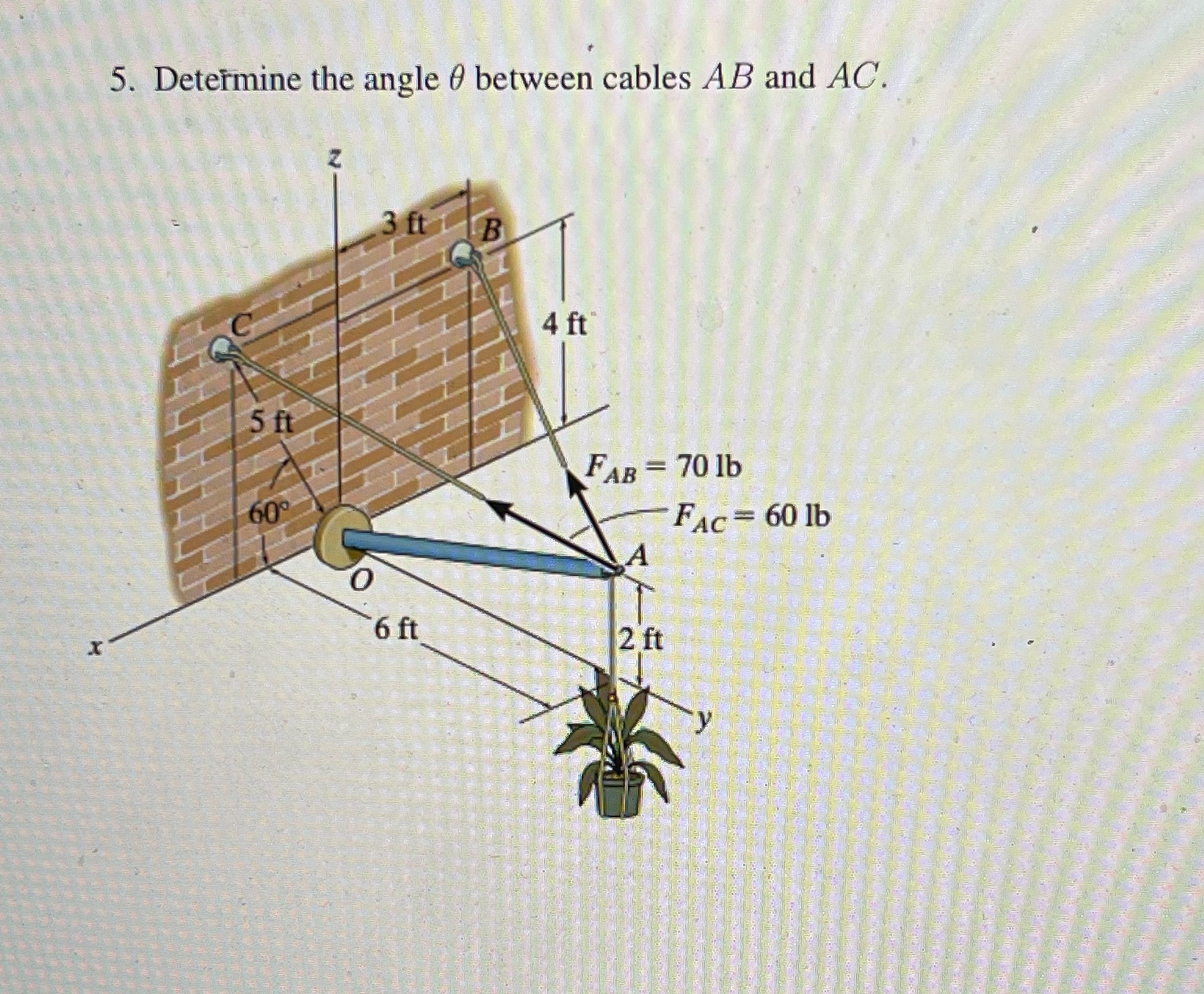  5. Determine the angle 0 between cables AB and AC. 3