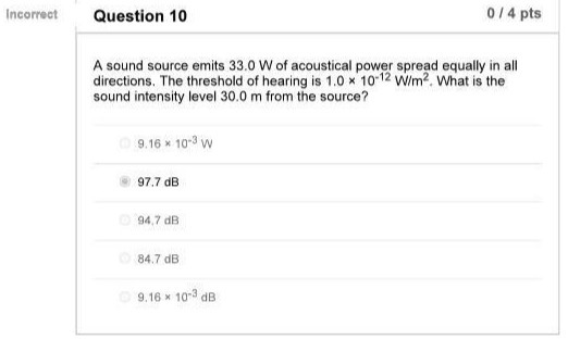 33.0 W of acoustical power spread equally in all directions. The threshold