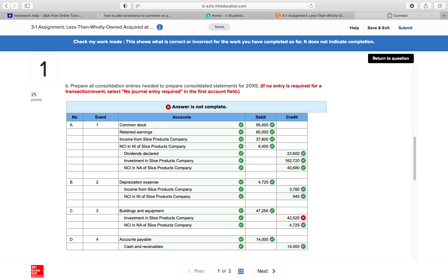 Less-Than-Wholly-O. M Connect 3-1 Assignment: Less-Than-Wholly-Owned Acquired at ... i Saved Help