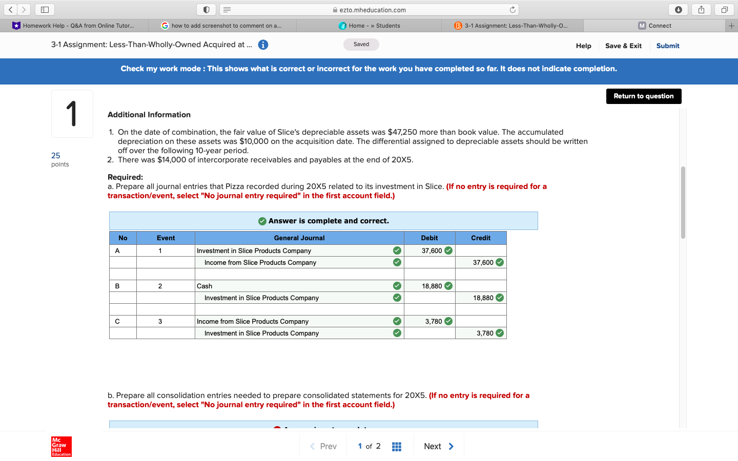 percent ownership of Slice Products Company on January 1, 20X1, for $149,000.