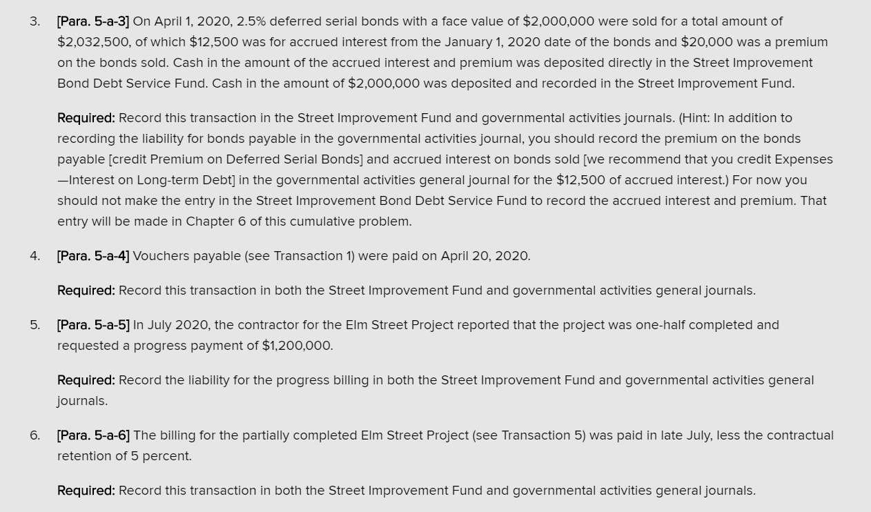 Street Improvement Capital Projects Fund and Govern mental Activities at the Government-wide