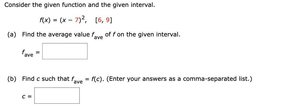 7F, [5, 9] (a) Find the average value fave of f on