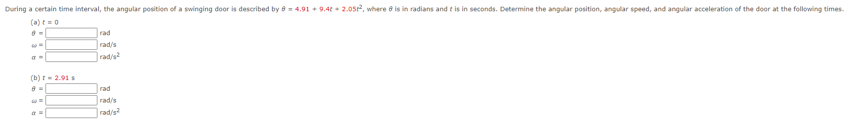 door is described by & = 4.81 + 8.4t + 2.052, where