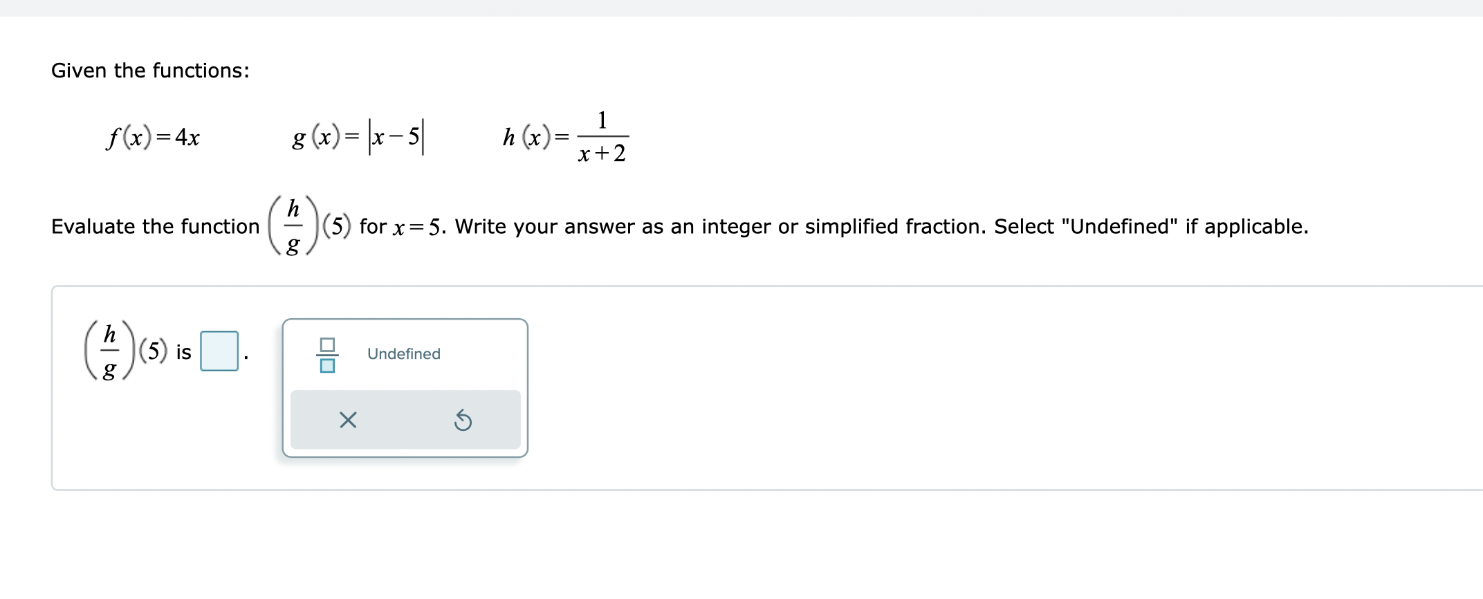 (g- h) (3) for the given value of x. Write your answer