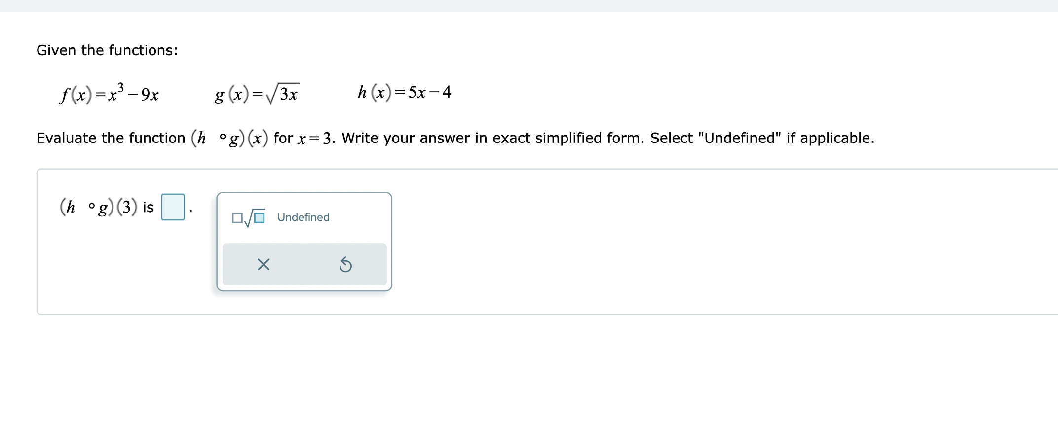 Evaluate the function (5) for x=5. Write your answer as an integer