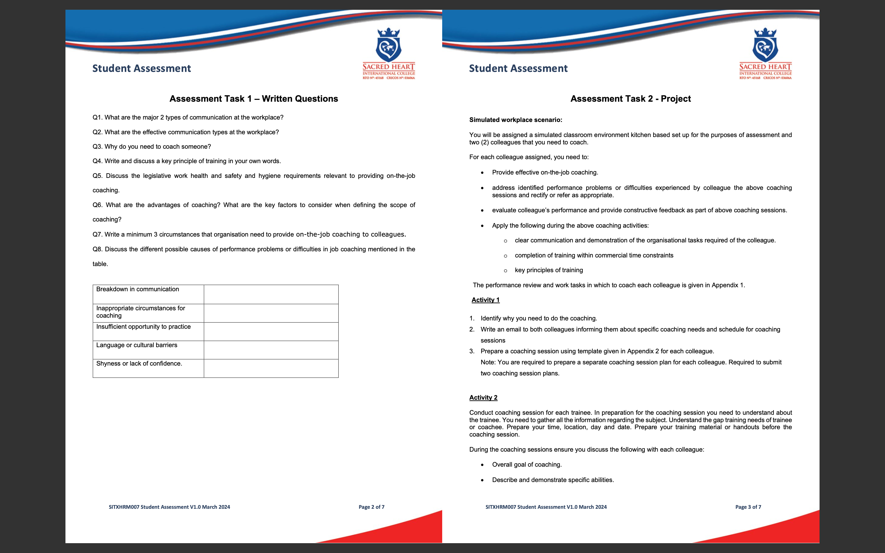 identified performance problems or difficulties experienced by colleague the above coaching sessions