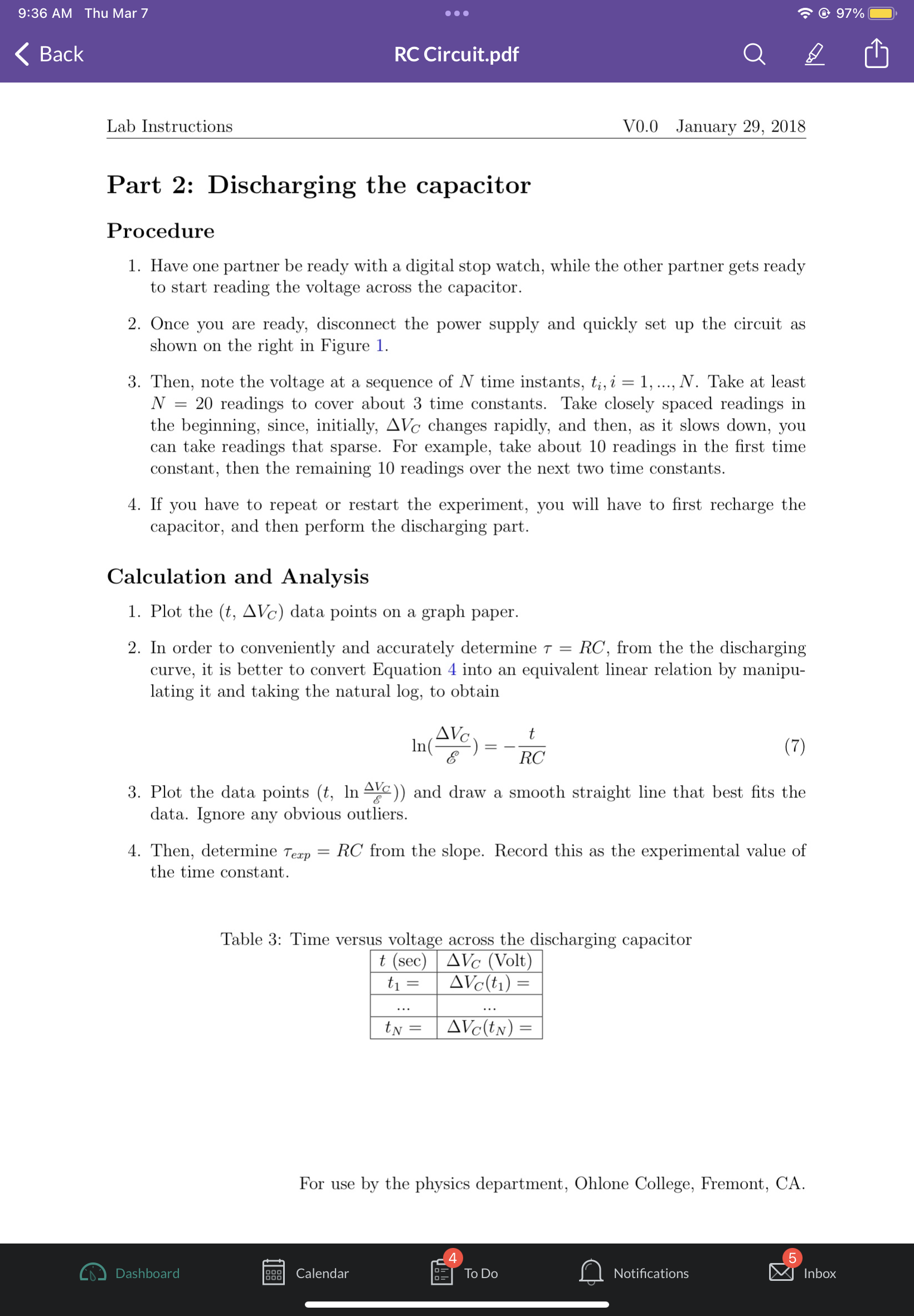 a simple RC circuit, and obtain a graph of the voltage AVe