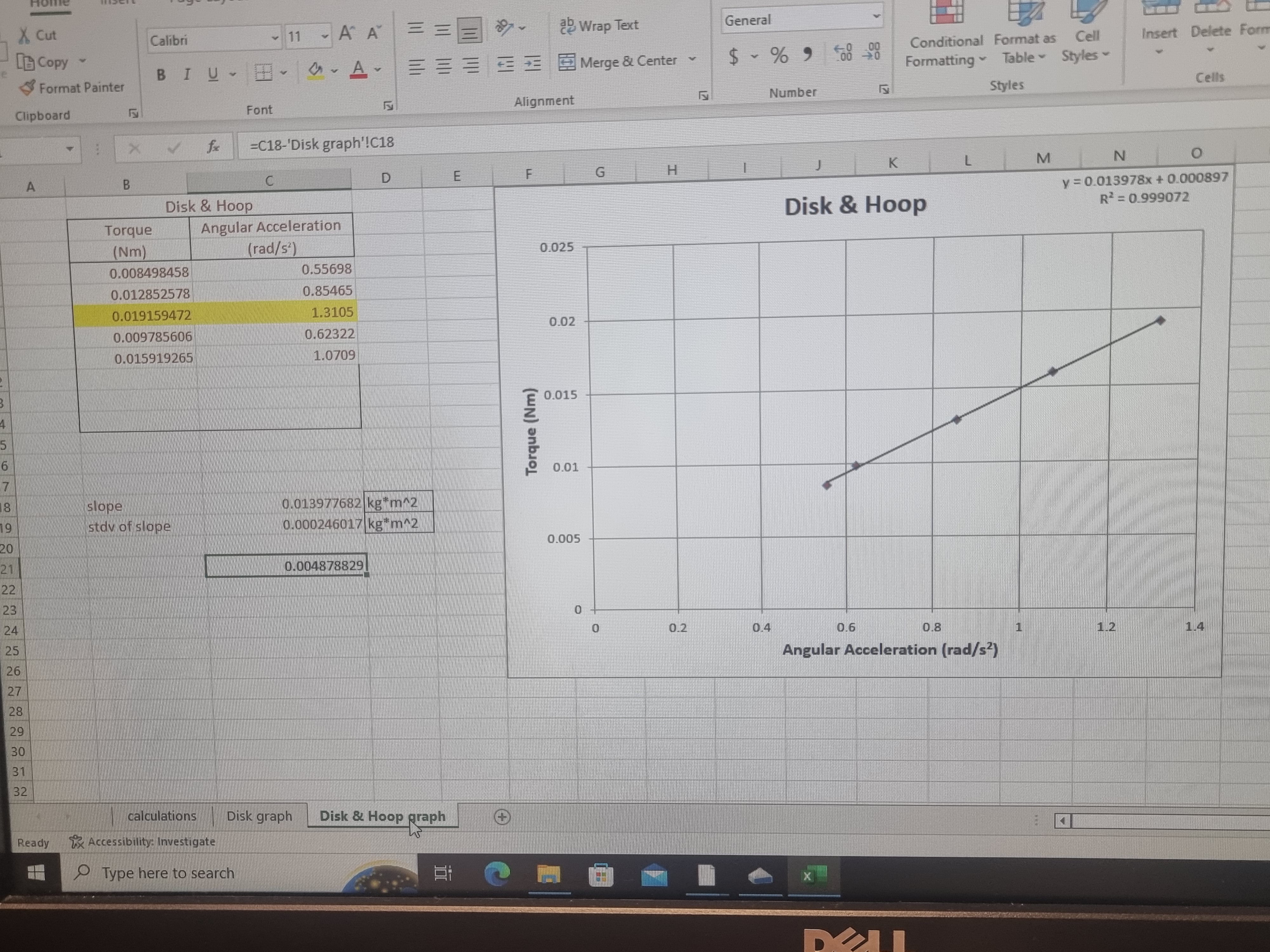 C18 X fx =SLOPE(B7:B14,C7:C14) N O D E F G H K